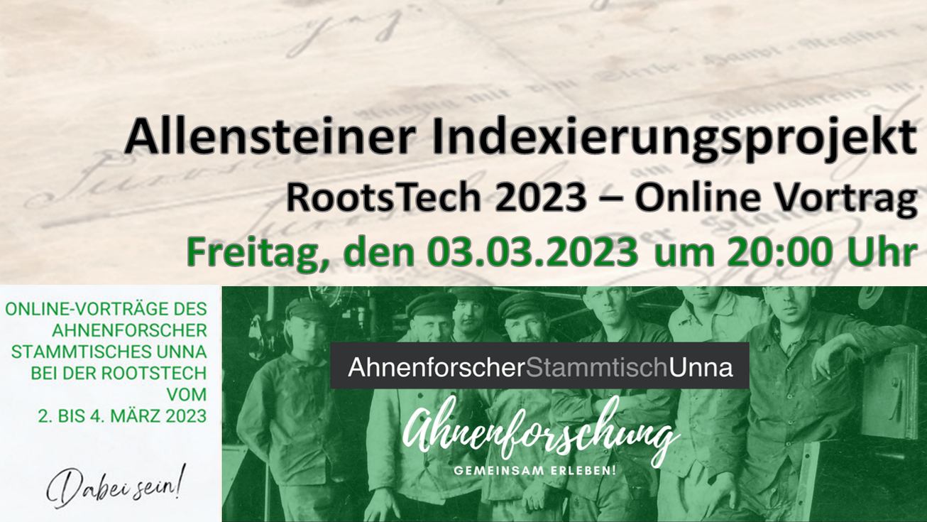 Allensteiner Indexierungsprojekt auf der RootsTech 2023 mit Online Vortrag